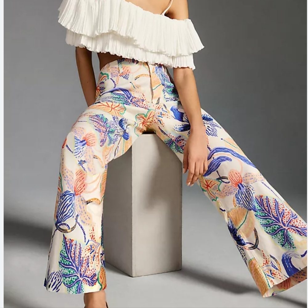 Anthropologie Sarah Gordon X Maeve The Collette Wide Leg Linen Blend Tropical